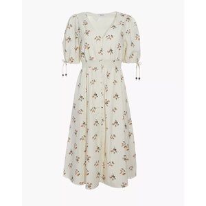 Madewell Tie Sleeve Button Front Midi Dress, M